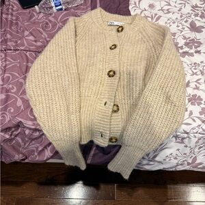 Women's Cream Sweater with Button Detail